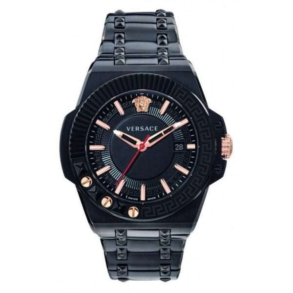 Versace Chain Reaction Quartz Black Dial Black Steel Strap Watch for Men - VEDY00719 Buy Now By Versace