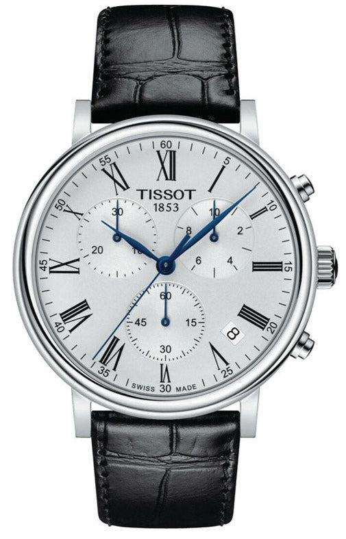 Tissot Carson Premium Chronograph Silver Dial Black Leather Strap Watch For Men - T122.417.16.033.00 Buy Now By Tissot