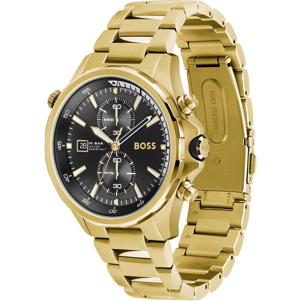 Hugo Boss Globetrotter Chronograph Black Dial Gold Steel Strap Watch for Men - 1513932 Buy Now By Hugo Boss