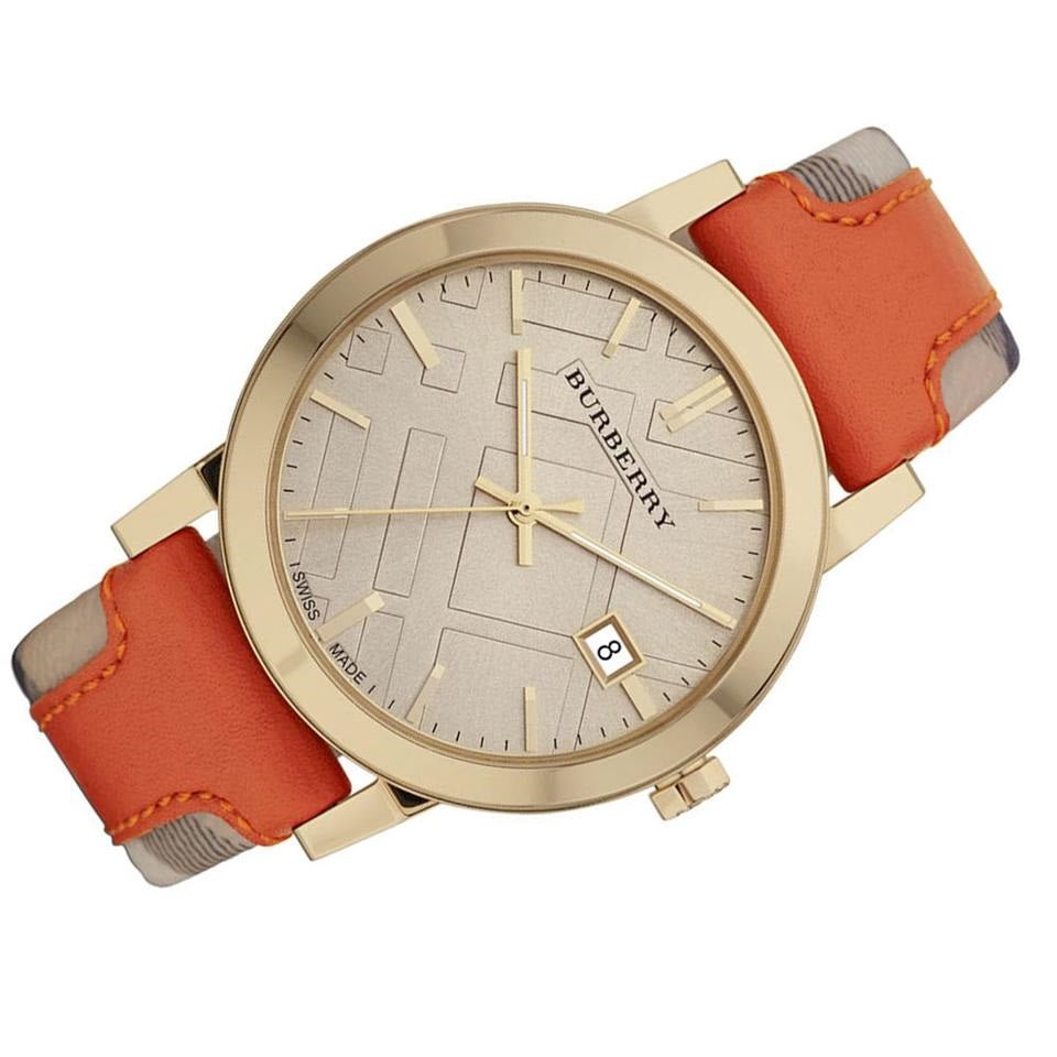 Burberry The City Gold Dial Orange Leather Strap Watch for Women - BU9016 Buy Now By Burberry