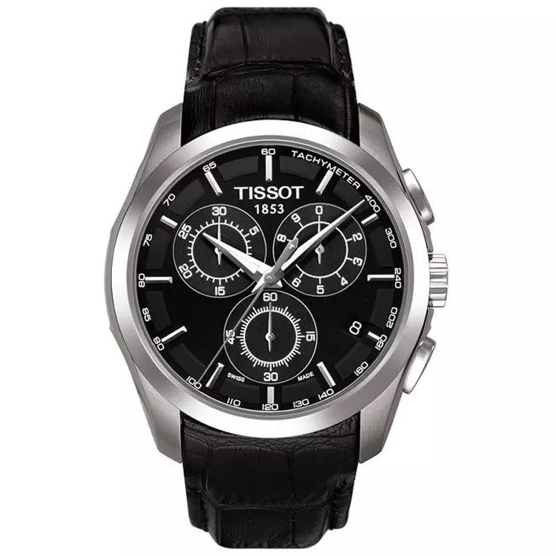 Tissot T Classic Couturier Chronograph Black Dial Black Leather Strap Watch For Men - T035.617.16.051.00 Buy Now By Tissot
