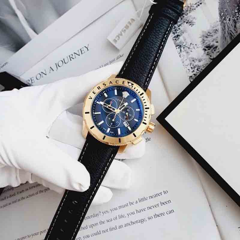 Versace Casual Chronograph Blue Dial Blue Leather Strap Watch for Men - VERG004-18 Buy Now By Versace