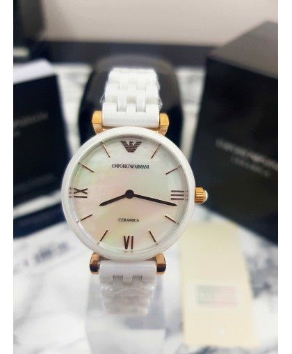 Emporio Armani Ceramica Mother of Pearl Dial White Ceramic Strap Watch For Women - AR1486 Buy Now By Emporio Armani