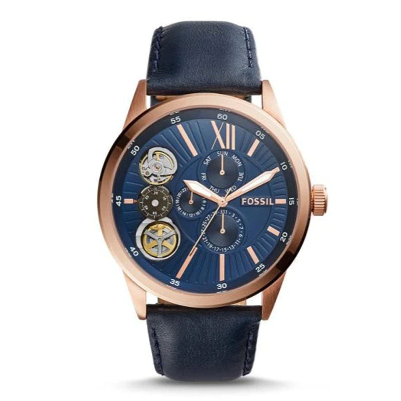 Fossil Flynn Mechanical Blue Dial Blue Leather Strap Watch for Men - BQ2219 Buy Now By Fossil