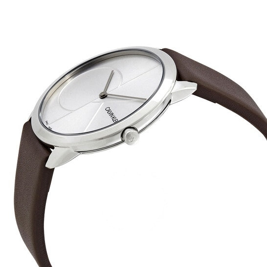 Calvin Klein Minimal Silver Dial Brown Leather Strap Watch for Men - K3M211G6 Buy Now By Calvin Klein