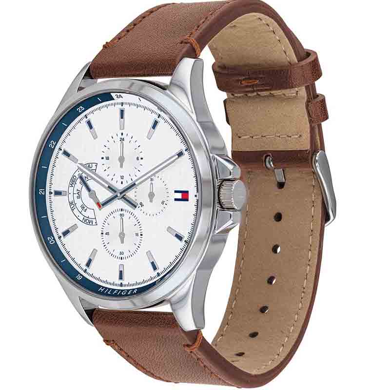 Tommy Hilfiger Multi Function Quartz White Dial Brown Leather Strap Watch for Men - 1791614 Buy Now By Tommy Hilfiger