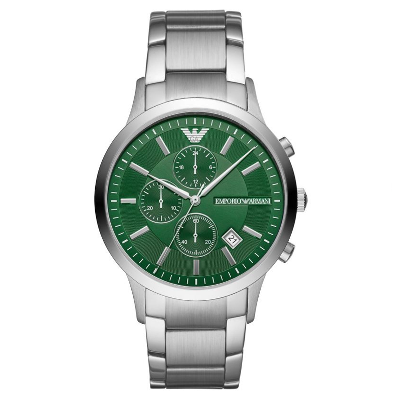 Emporio Armani Renato Chronograph Green Dial Silver Steel Strap Watch For Men - AR11507 Buy Now By Emporio Armani