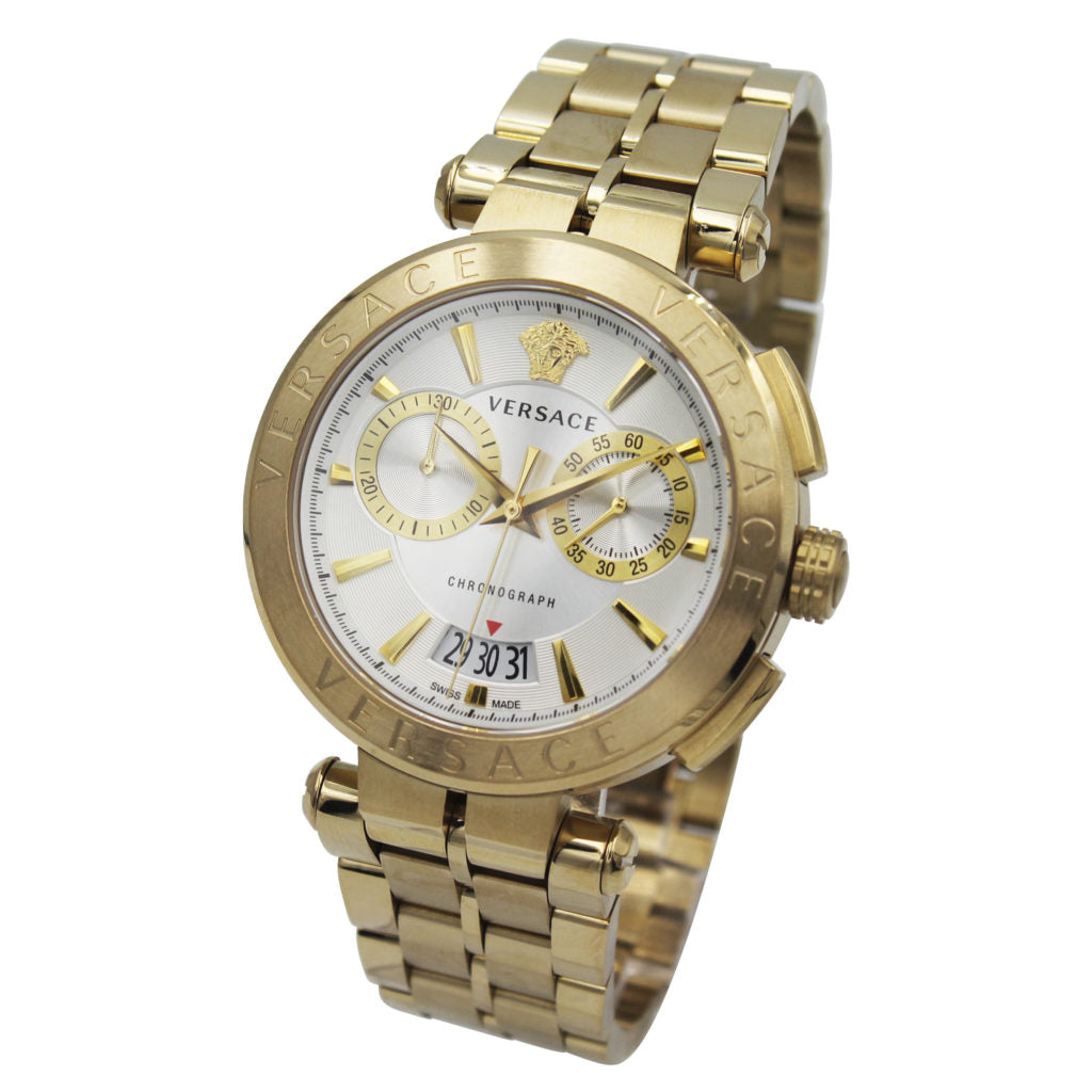 Versace V Racer Chronograph White Dial Gold Steel Strap Watch for Men - VBR060017 Buy Now By Versace