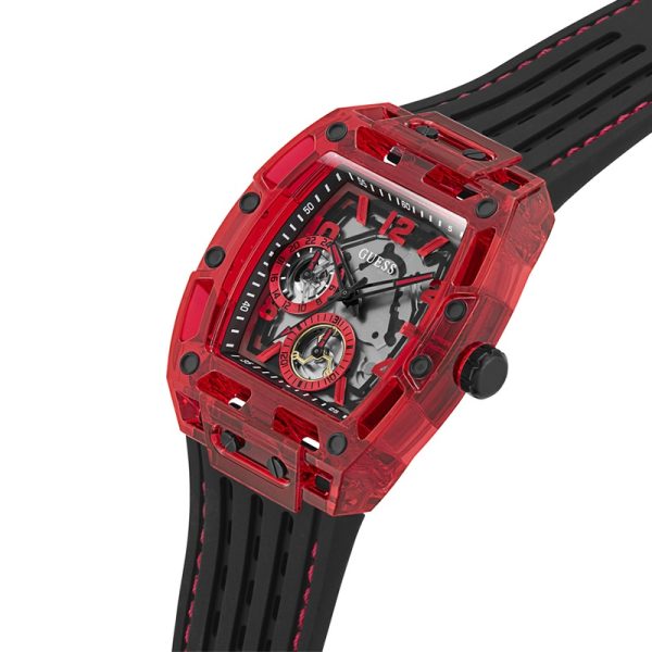 Guess Phoenix Multifunction Analog Red Dial Black Silicone Strap Watch For Men - GW0499G4 Buy Now By Guess