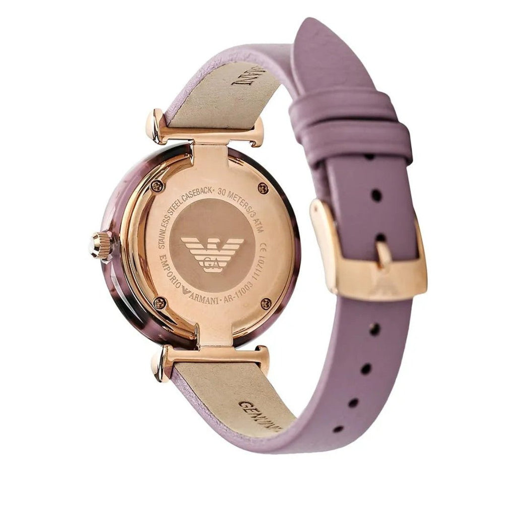 Emporio Armani Gianni Mother of Pearl Dial Purple Leather Strap Watch For Women - AR11003 Buy Now By Emporio Armani