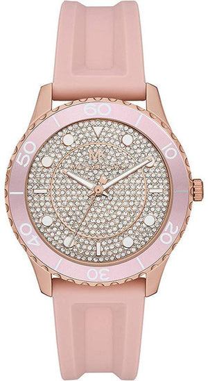 Michael Kors Runway Three Hand Crystal Pave Dial Pink Rubber Strap Watch For Women - MK6854 Buy Now By Michael Kors