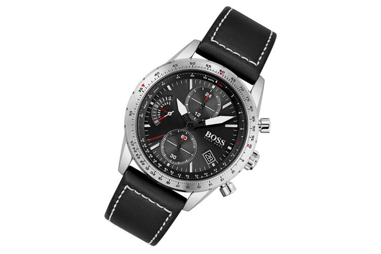 Hugo Boss Aero Chronograph Black Dial Black Leather Strap Watch for Men - 1513770 Buy Now By Hugo Boss