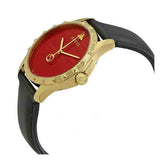 Gucci G Timeless Coral Red Dial Black Leather Strap Watch For Men - YA126464 Buy Now By Gucci