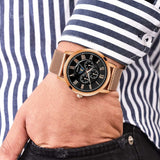 Guess Delancy Black Dial Rose Gold Mesh Bracelet Watch for Men - W0871G5 Buy Now By Guess