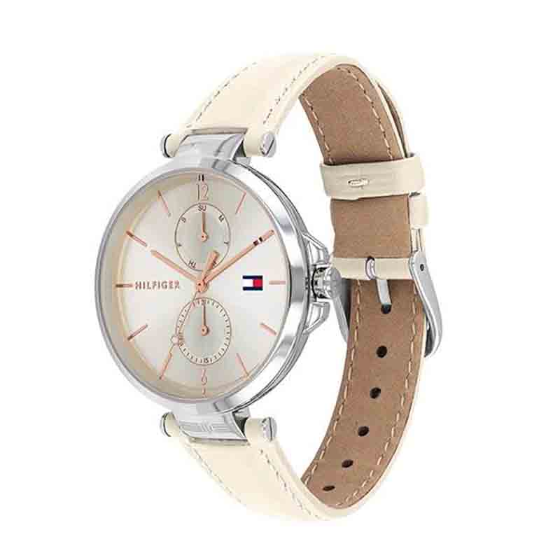 Tommy Hilfiger Angela Silver Dial Cream Leather Strap Watch for Women - 1782123 Buy Now By Tommy Hilfiger
