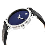 Movado Museum Blue Dial Black Leather Strap Watch For Men - 2100009 Buy Now By Movado