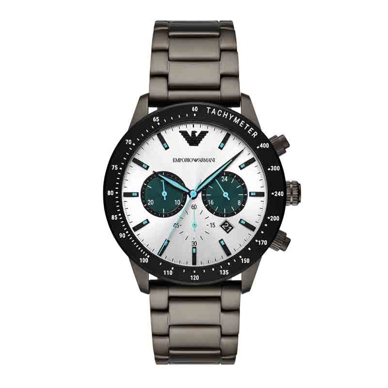 Emporio Armani Mario Chronograph White Dial Black Steel Strap Watch For Men - AR11471 Buy Now By Emporio Armani