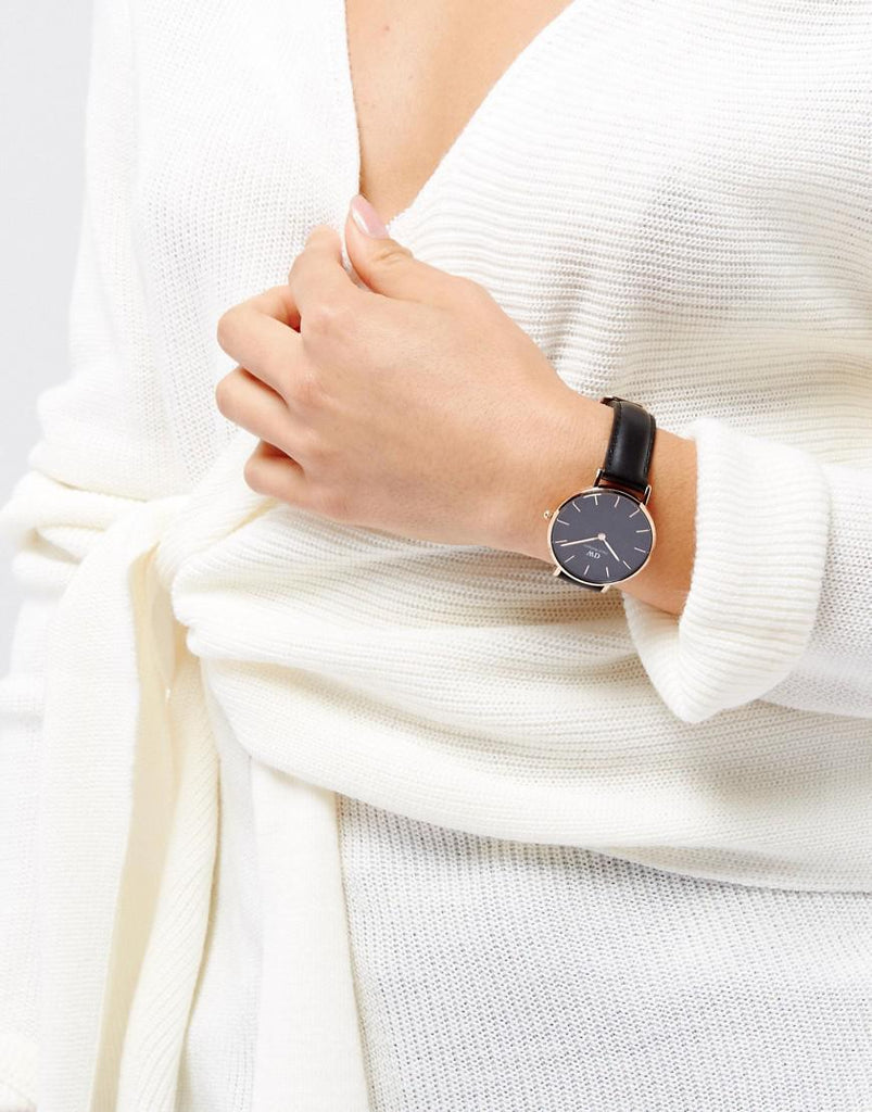 Daniel Wellington Petite Sheffield Black Dial Black Leather Strap Watch For Women - DW00100168 Buy Now By Daniel Wellington