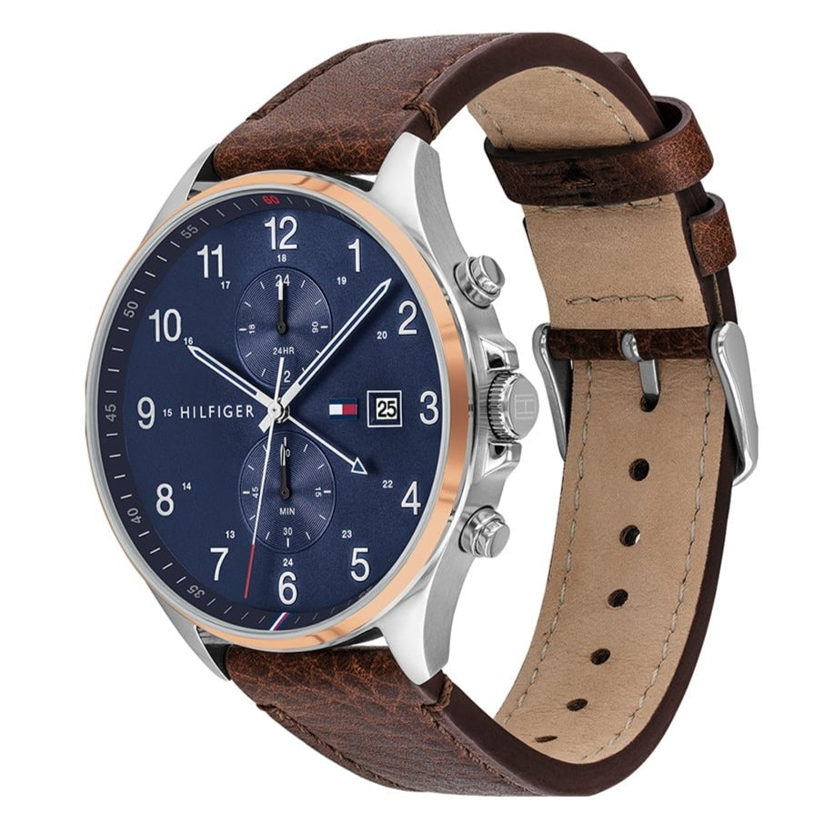 Tommy Hilfiger West Chronograph Blue Dial Brown Leather Strap Watch For Men - 1791712 Buy Now By Tommy Hilfiger