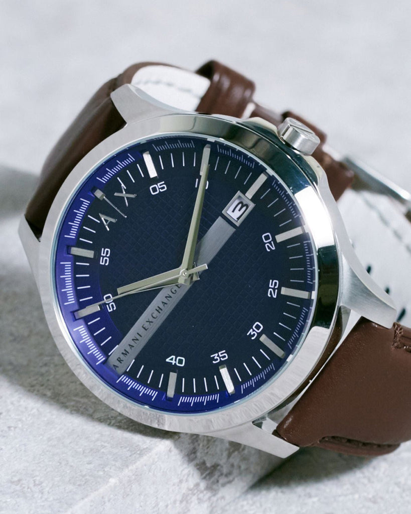 Armani Exchange Hampton Chronograph Blue Dial Brown Leather Strap Watch For Men - AX2133 Buy Now By Armani Exchange