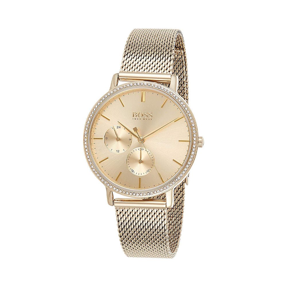 Hugo Boss Infinity Gold Dial Gold Mesh Bracelet Watch for Women - 1502520 Buy Now By Hugo Boss