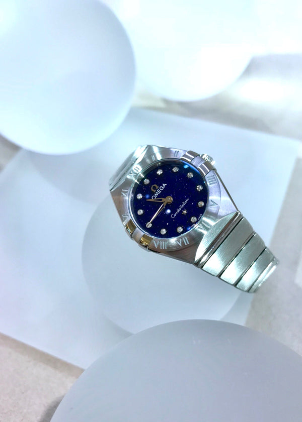 Omega Constellation Manhattan Quartz Diamonds Blue Dial Silver Steel Strap Watch for Women - 131.10.25.60.53.001 Buy Now By Omega