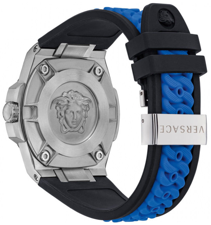 Versace Chain Reaction Quartz Blue Dial Blue & Black Leather Strap Watch for Men - VEDY00119 Buy Now By Versace
