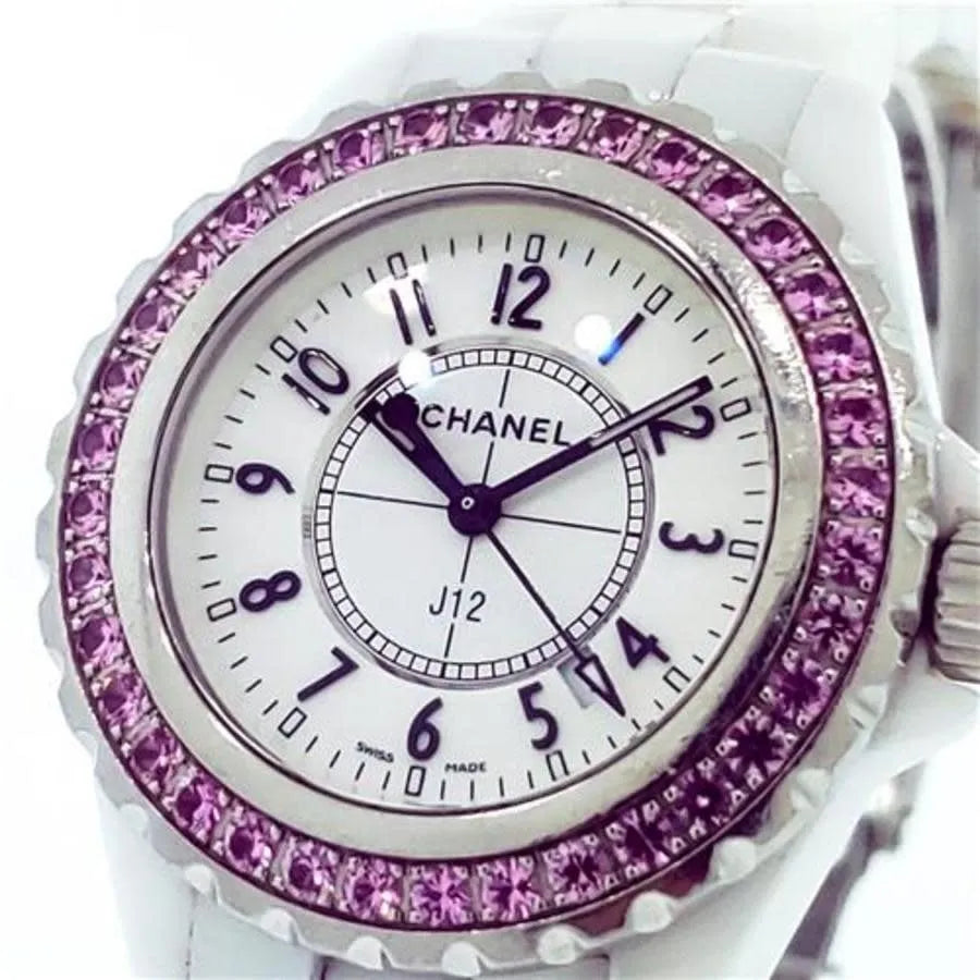Chanel J12 Sapphire Bezel Ceramic White Dial White Steel Strap Watch for Women - J12 H2010 Buy Now By Chanel