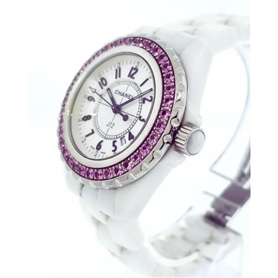 Chanel J12 Sapphire Bezel Ceramic White Dial White Steel Strap Watch for Women - J12 H2010 Buy Now By Chanel