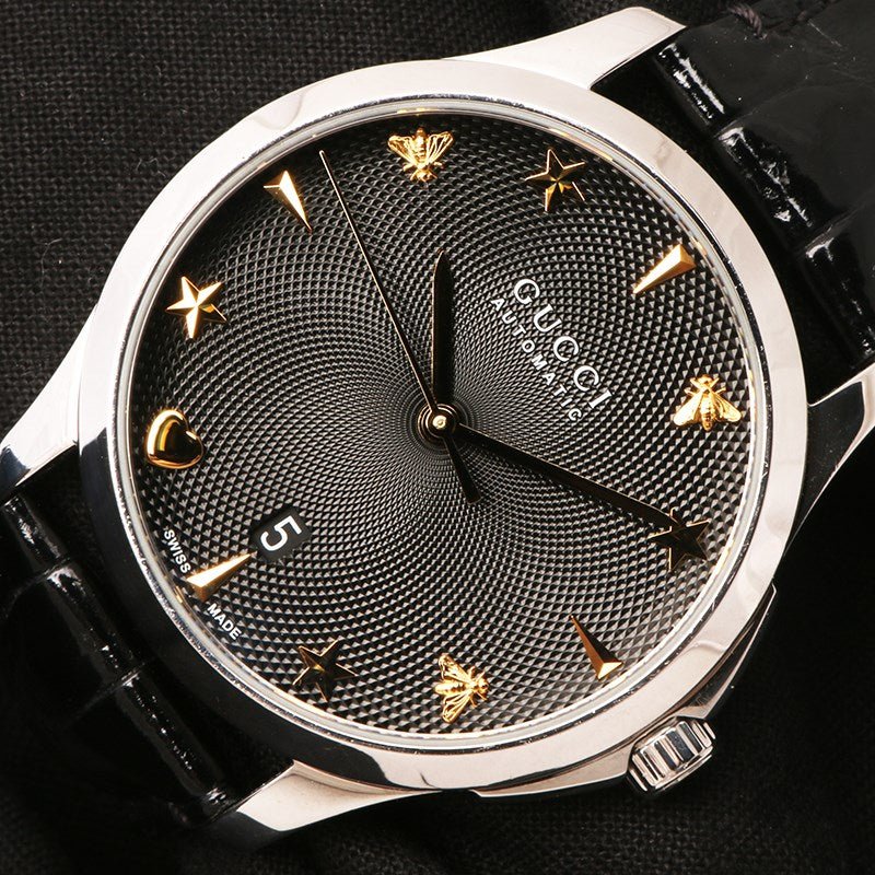 Gucci G Timeless Automatic Black Dial Black Leather Strap Watch For Women - YA126469 Buy Now By Gucci