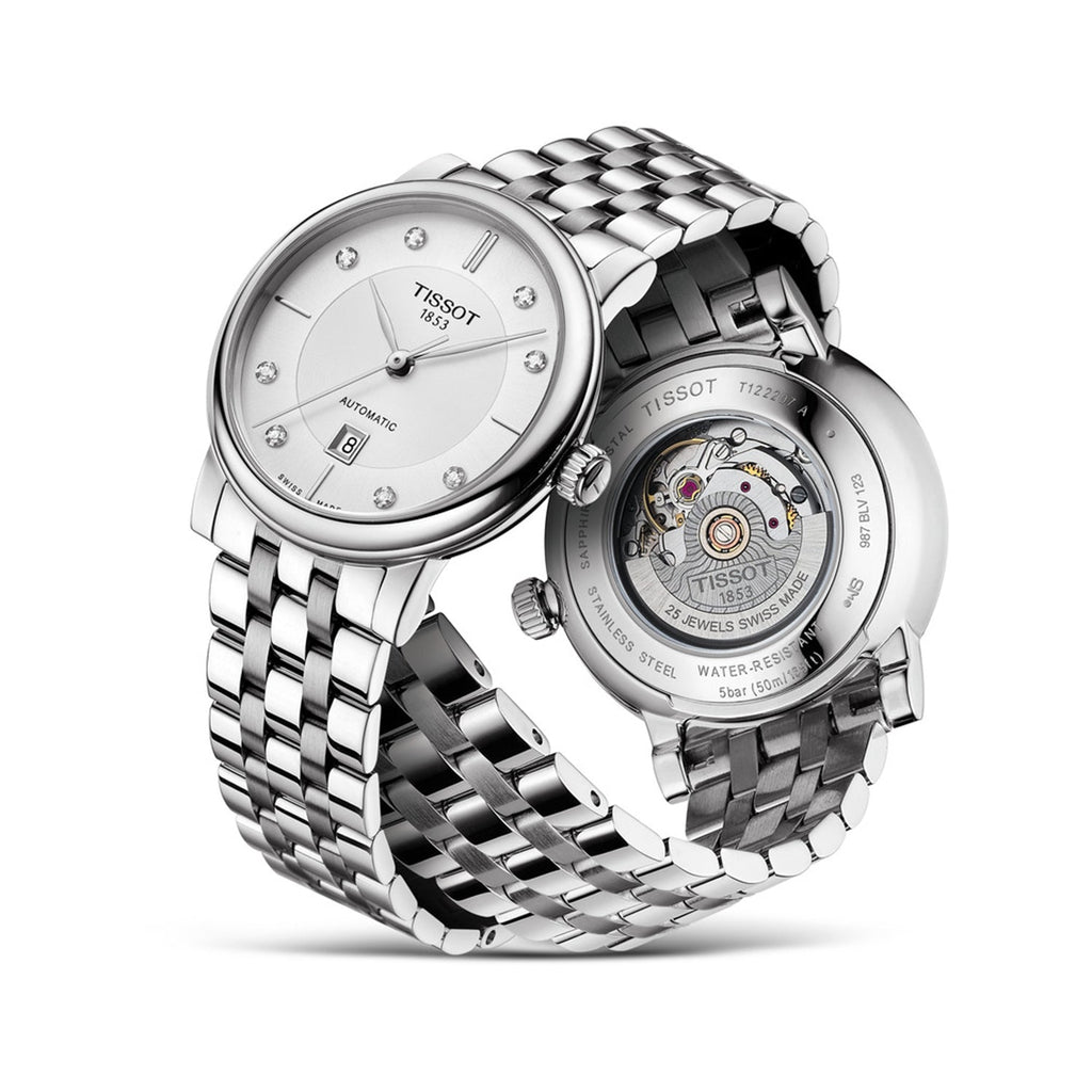 Tissot T Classic Carson Premium White Diamonds Dial Silver Steel Strap Watch for Women - T1222071103600 Buy Now By Tissot