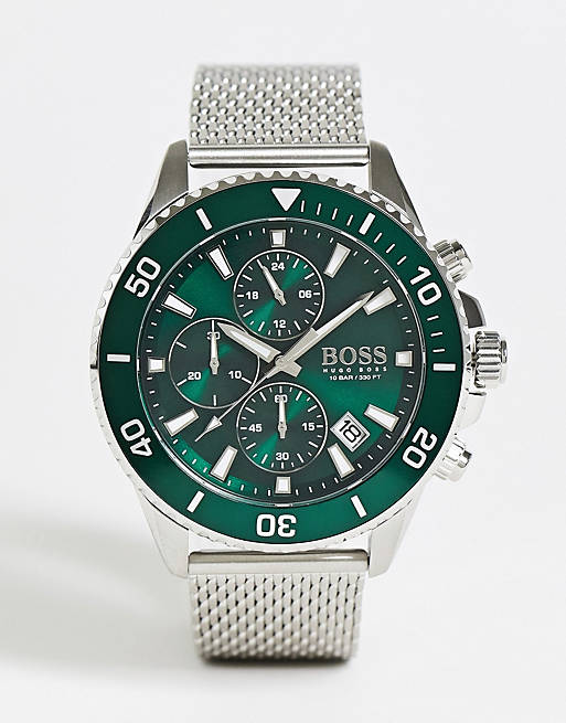 Hugo Boss Admiral Green Dial Silver Mesh Bracelet Watch for Men - 1513905 Buy Now By Hugo Boss