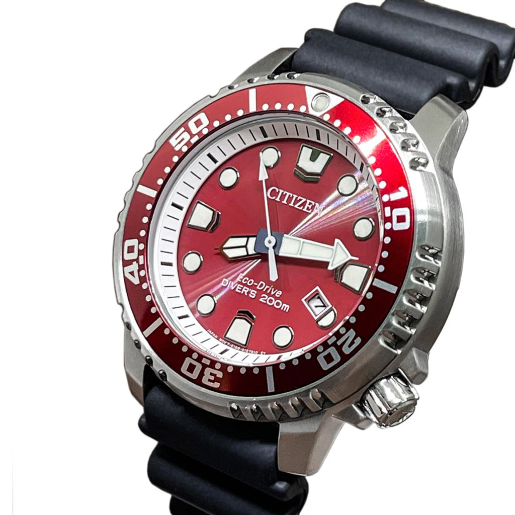 Citizen Eco Drive Promaster Marine Red Dial Black Rubber Strap Watch For Men - BN0159-15X Buy Now By Citizen