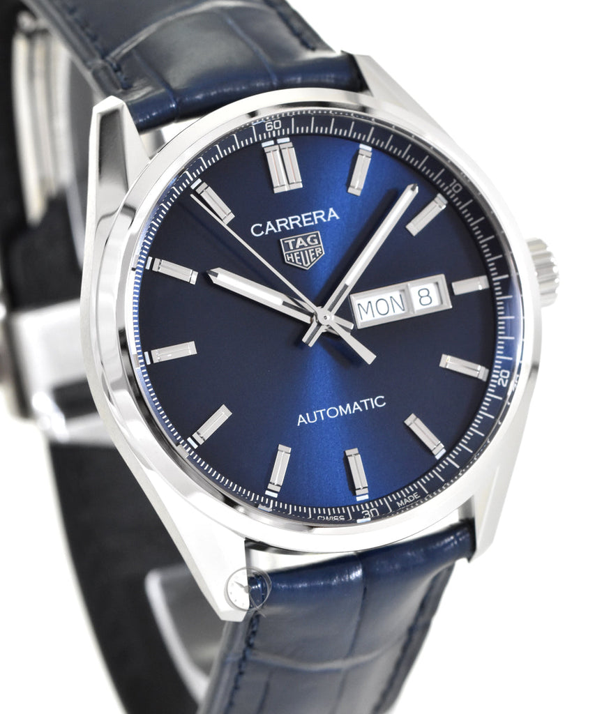 Tag Heuer Carrera Day Date Blue Dial Blue Leather Strap Watch for Men - WBN2012.FC6502 Buy Now By Tag Heuer
