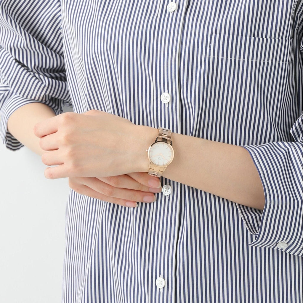 Daniel Wellington Iconic Link White Dial Rose Gold Steel Strap Watch for Women - DW00100213