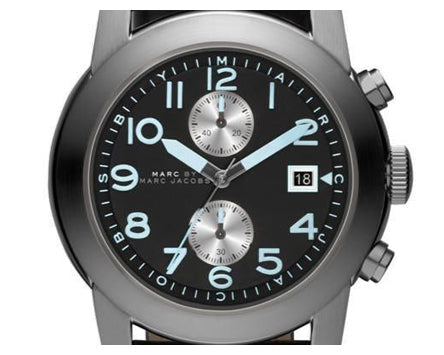 Marc Jacobs Larry Chronograph Black Dial Black Leather Strap Watch for Men - MBM5054 Buy Now By Marc Jacobs