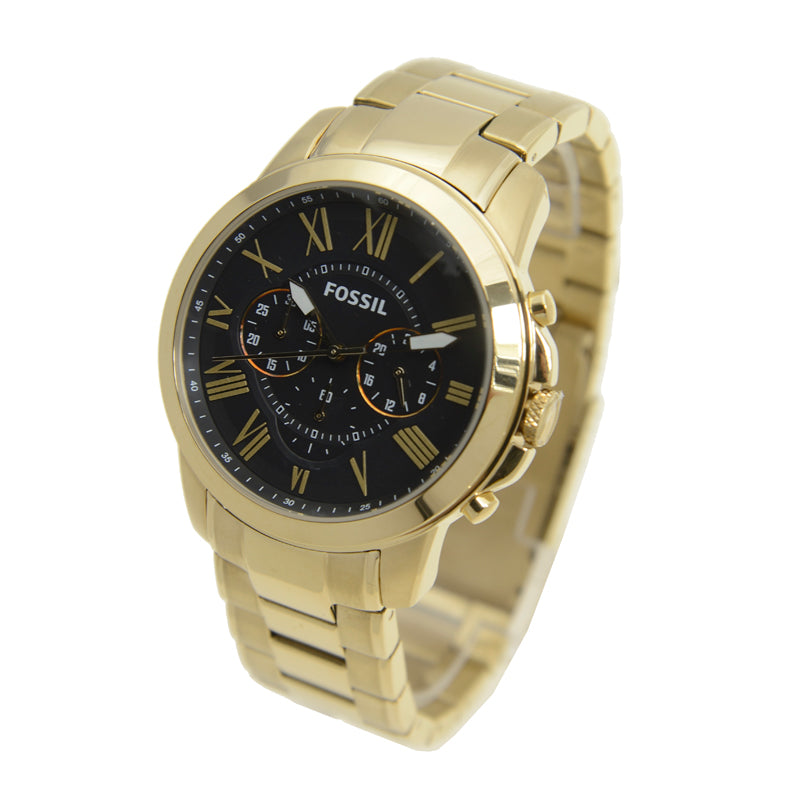 Fossil Grant Chronograph Black Dial Gold Steel Strap Watch for Men - FS4815 Buy Now By Fossil