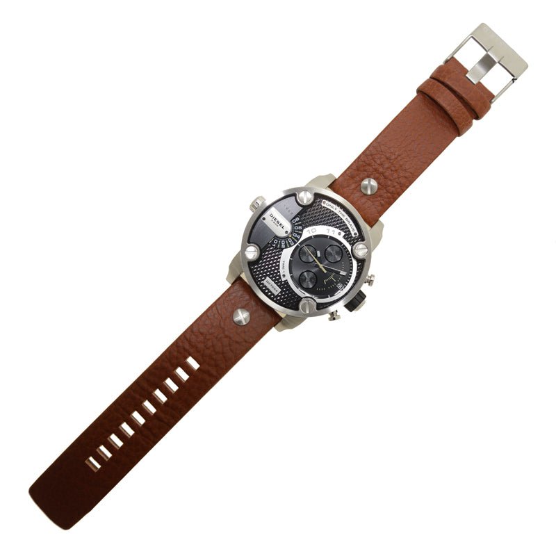 Diesel SBA Dual Time Black Dial Brown Leather Strap Watch For Men - DZ7264 Buy Now By Diesel