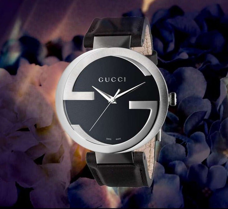 Gucci Interlocking G Iconic Black Dial Black Leather Strap Watch For Men - YA133205 Buy Now By Gucci