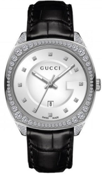 Gucci GG2570 Diamonds Silver Dial Black Leather Strap Watch For Women - YA142507 Buy Now By Gucci