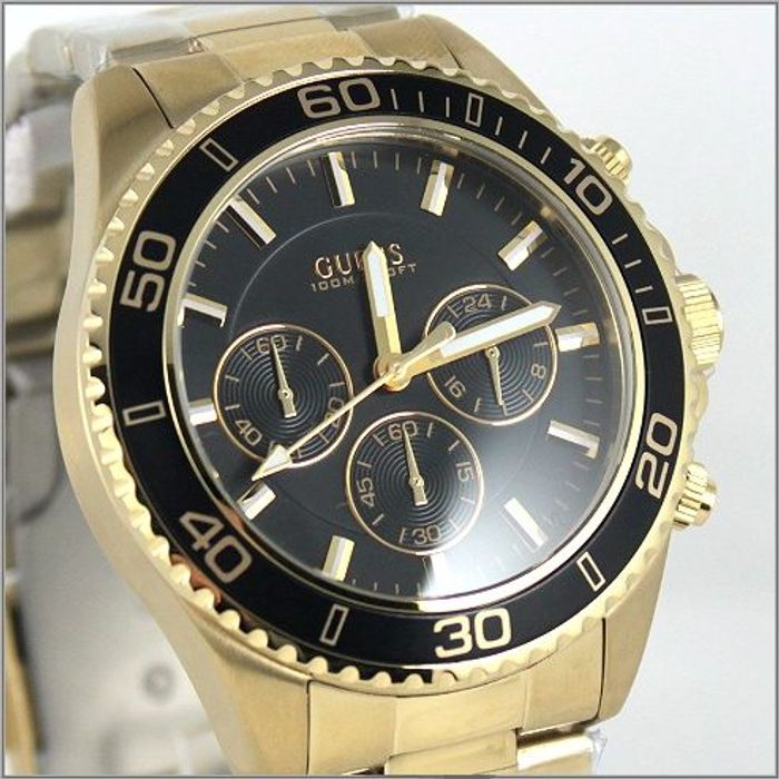 Guess Chaser Chronograph Black Dial Gold Steel Strap Watch for Men - W0170G2 Buy Now By Guess