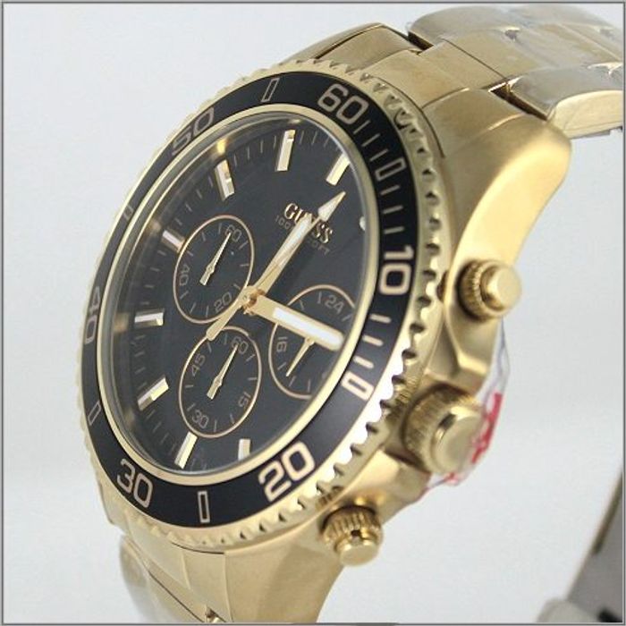 Guess Chaser Chronograph Black Dial Gold Steel Strap Watch for Men - W0170G2 Buy Now By Guess