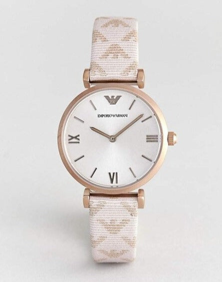 Emporio Armani Gianni T Bar Analog Silver Dial Beige Leather Strap Watch For Women - AR11127 Buy Now By Emporio Armani