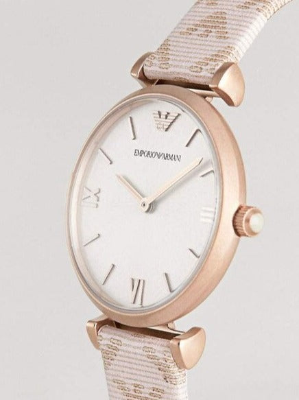Emporio Armani Gianni T Bar Analog Silver Dial Beige Leather Strap Watch For Women - AR11127 Buy Now By Emporio Armani