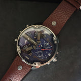 Diesel Mr Daddy Chronograph Blue Dial Brown Leather Strap Watch For Men - DZ7314 Buy Now By Diesel