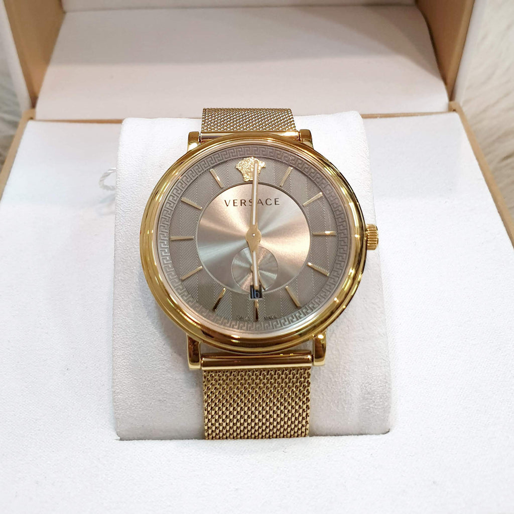 Versace V Circle Quartz Gold Dial Gold Mesh Bracelet Watch For Men - VBQ070017 Buy Now By Versace
