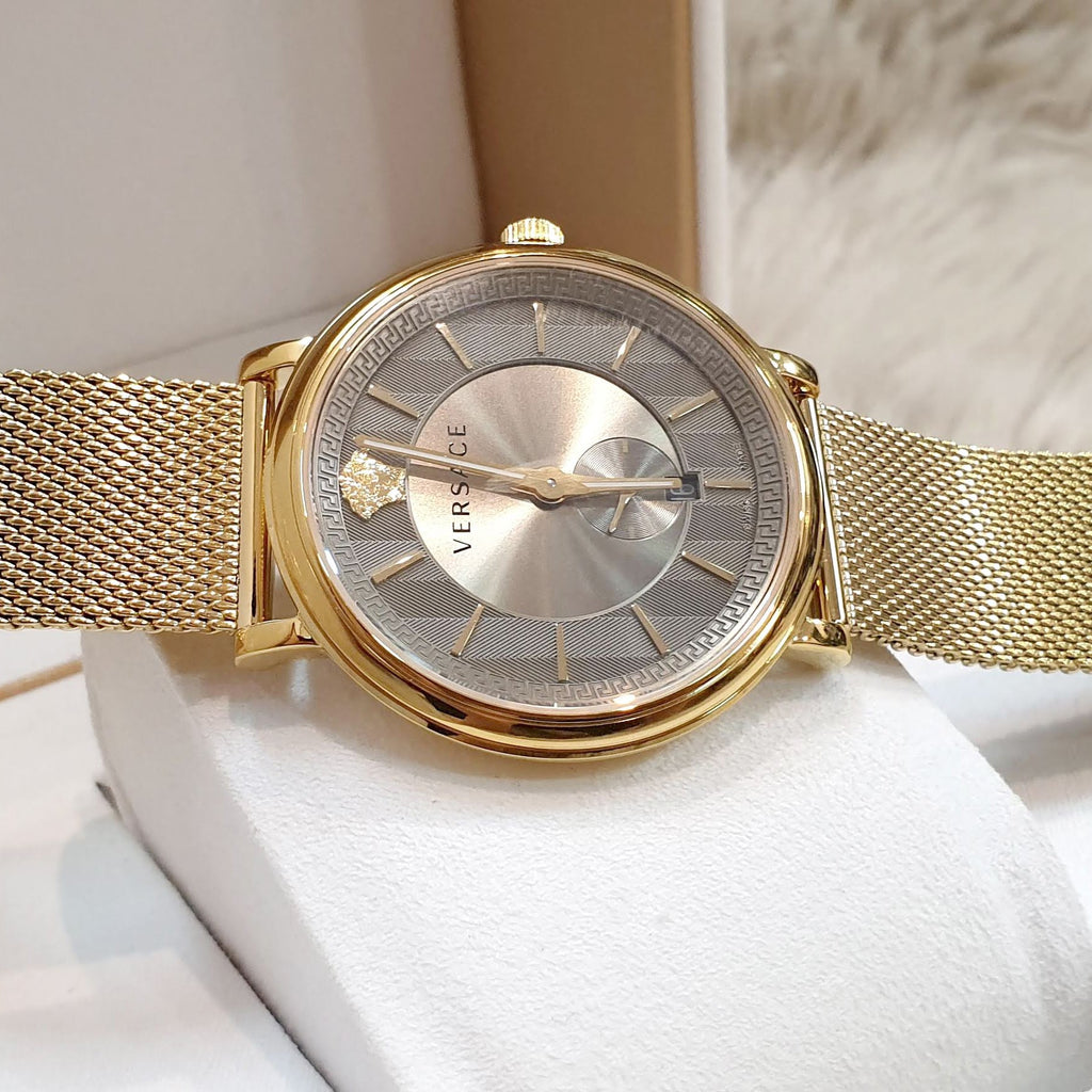 Versace V Circle Quartz Gold Dial Gold Mesh Bracelet Watch For Men - VBQ070017 Buy Now By Versace