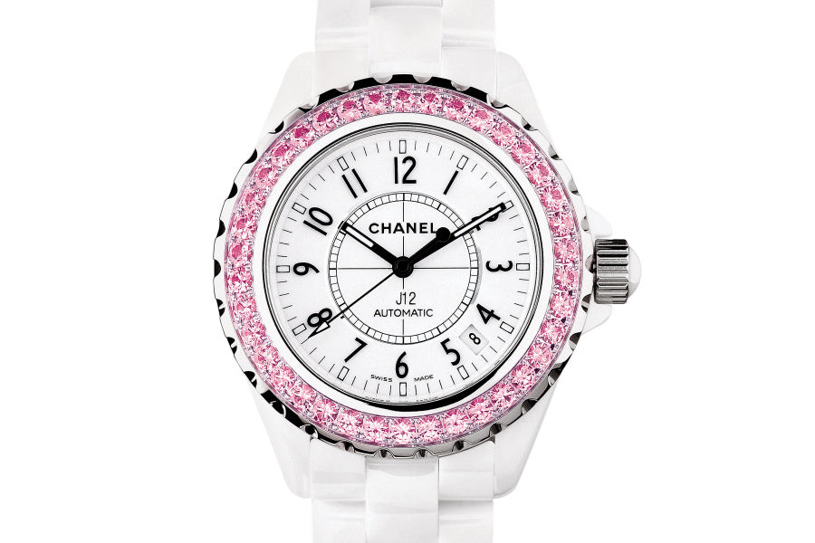 Chanel J12 Sapphire Bezel Ceramic White Dial White Steel Strap Watch for Women - J12 H2010 Buy Now By Chanel