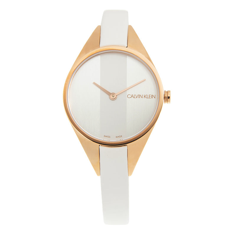 Calvin Klein Rebel White Grey Dial White Leather Strap Watch for Women - K8P236L6 Buy Now By Calvin Klein