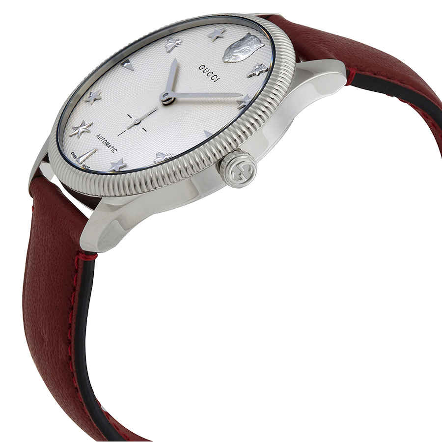 Gucci G Timeless Automatic Silver Dial Red Leather Strap Watch For Men - YA126346 Buy Now By Gucci
